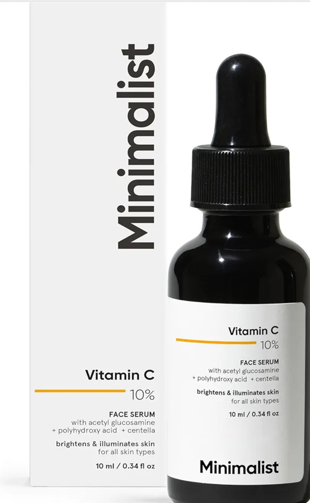 Minimalist 10% Advanced Vitamin C Serum for Glowing Skin | Brightening & Dark Spot Treatment | Treats Uneven Skin Tone, Dullness & UV Damage | Daily Face Serum (Stable Vitamin C) | 10ml