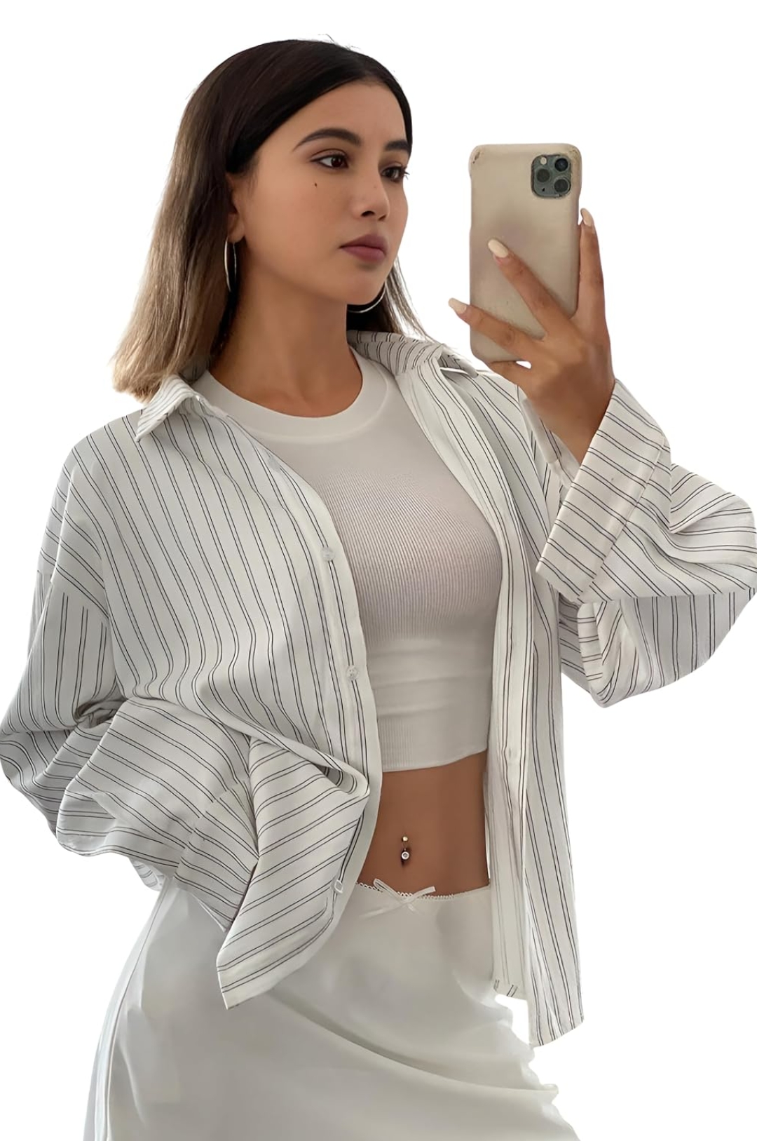 GRECIILOOKS Striped Shirt for Women | Korean Style Full Sleeve Oversized Button Down Shirts | Tops for Women | Shirt for Woman | Plus Size Top for Office & Casual Outfit