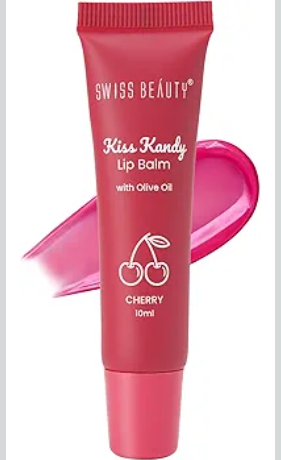Swiss Beauty Kiss Kandy Tinted Lip Balm | Moisturising Non-Sticky Formula with Olive Oil & Vitamin E | Soft, Smooth & Hydrated Lips All Day | Cherry, 10ml