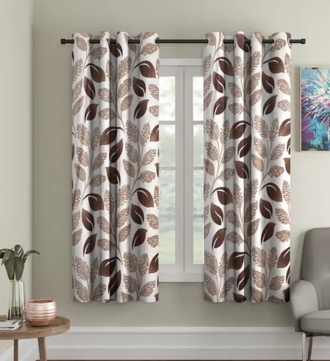 Floral Printed Polyester Window Curtain for Bedroom, Living Room -Set of 2-5ft.