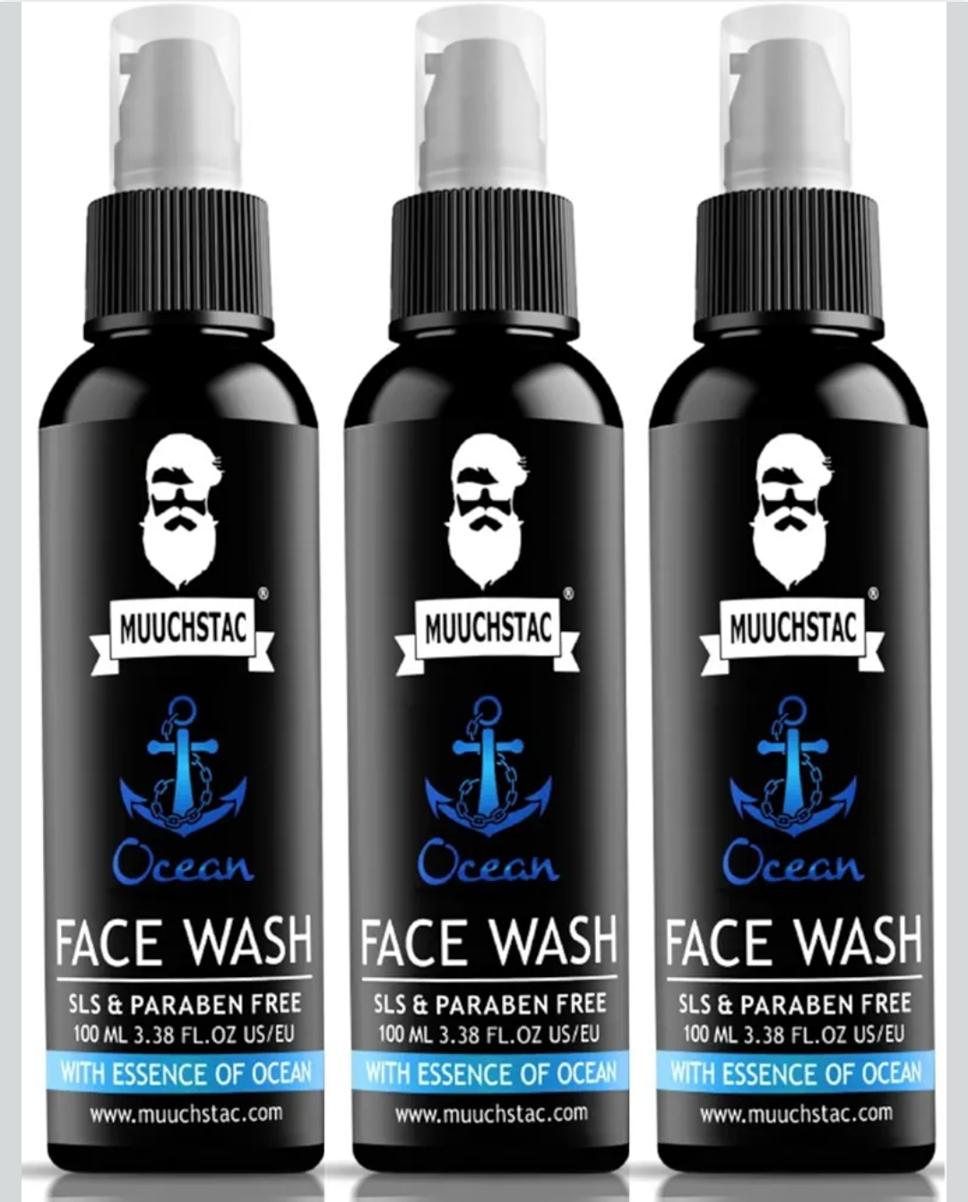 Muuchstac Ocean Face Wash for Men | Fight Acne & Pimples, Brighten Skin, Clears Dirt, Oil Control, Refreshing Feel - Multi-Action Formula (3x100 ml)