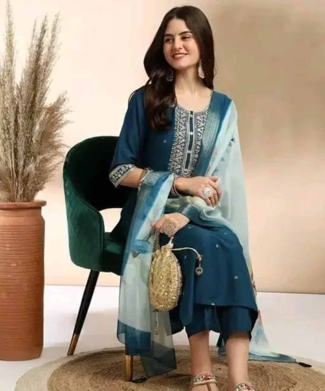 FANCY REYON SLUB KURTA SET WITH DUPATTA
