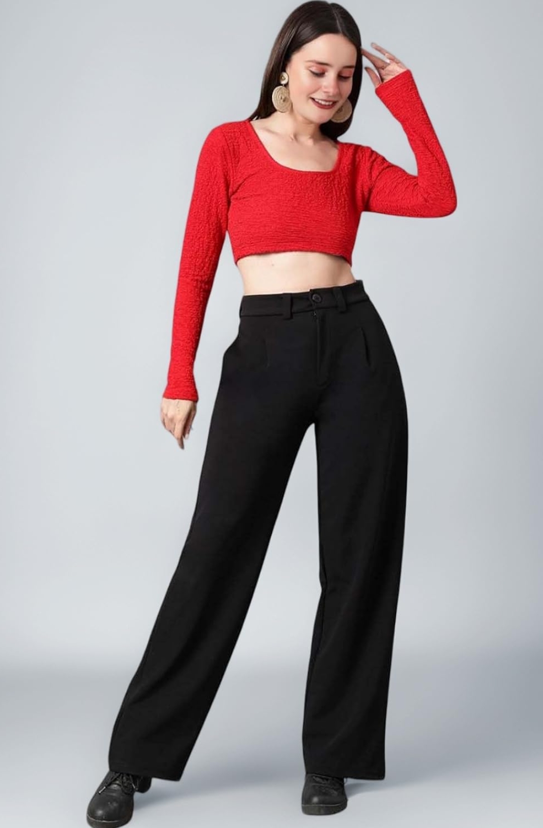 KOTTY Women's High Waist Pleated Wide Leg Trousers