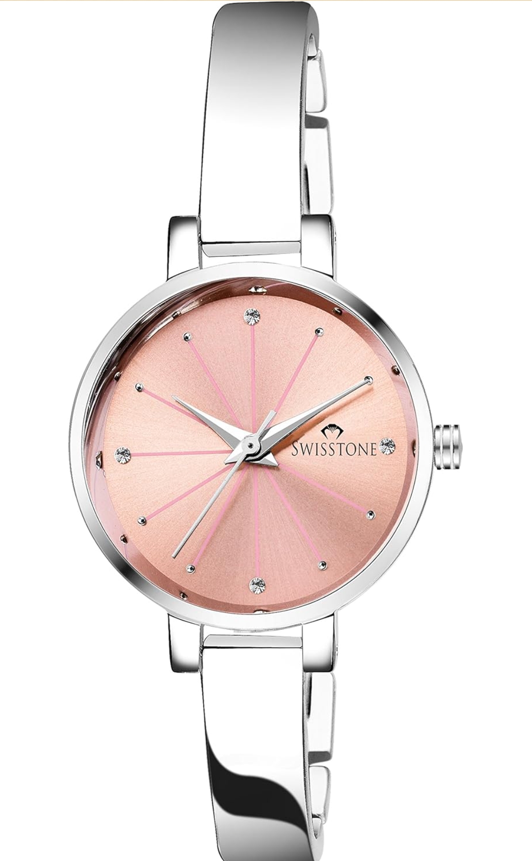 SWISSTONE Analog Stainless Steel Silver Plated Women's Watch (Pink Dial Silver Colored Strap)