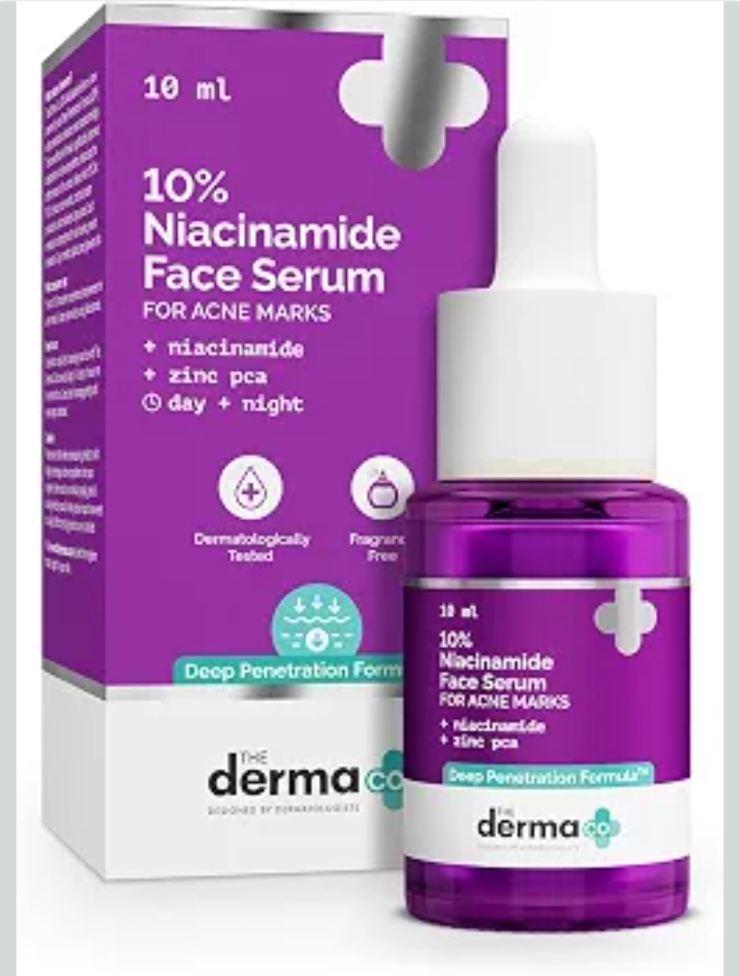 The Derma Co 10% Niacinamide Serum with 2% Zinc, Powered by Deep Penetration Formula™ | Fades Acne Marks, Controls Oil & Reduces Dark Spots | 10 ml