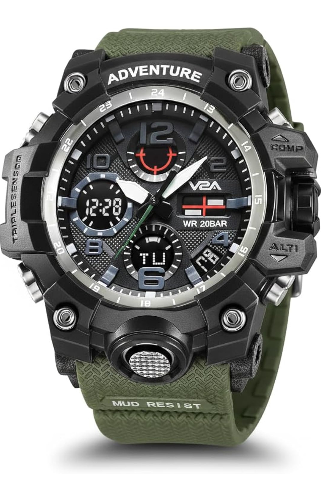 V2A Military Green Chronograph Analogue and Digital Sports Watch for Men and Boys