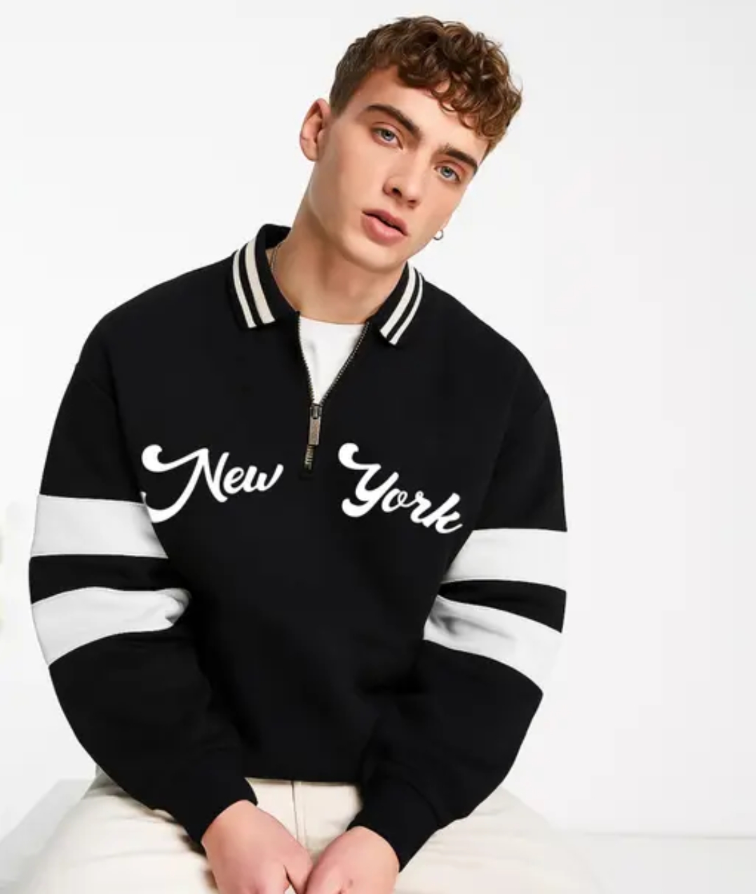 Mens Printed Polo Neck Half Zipper