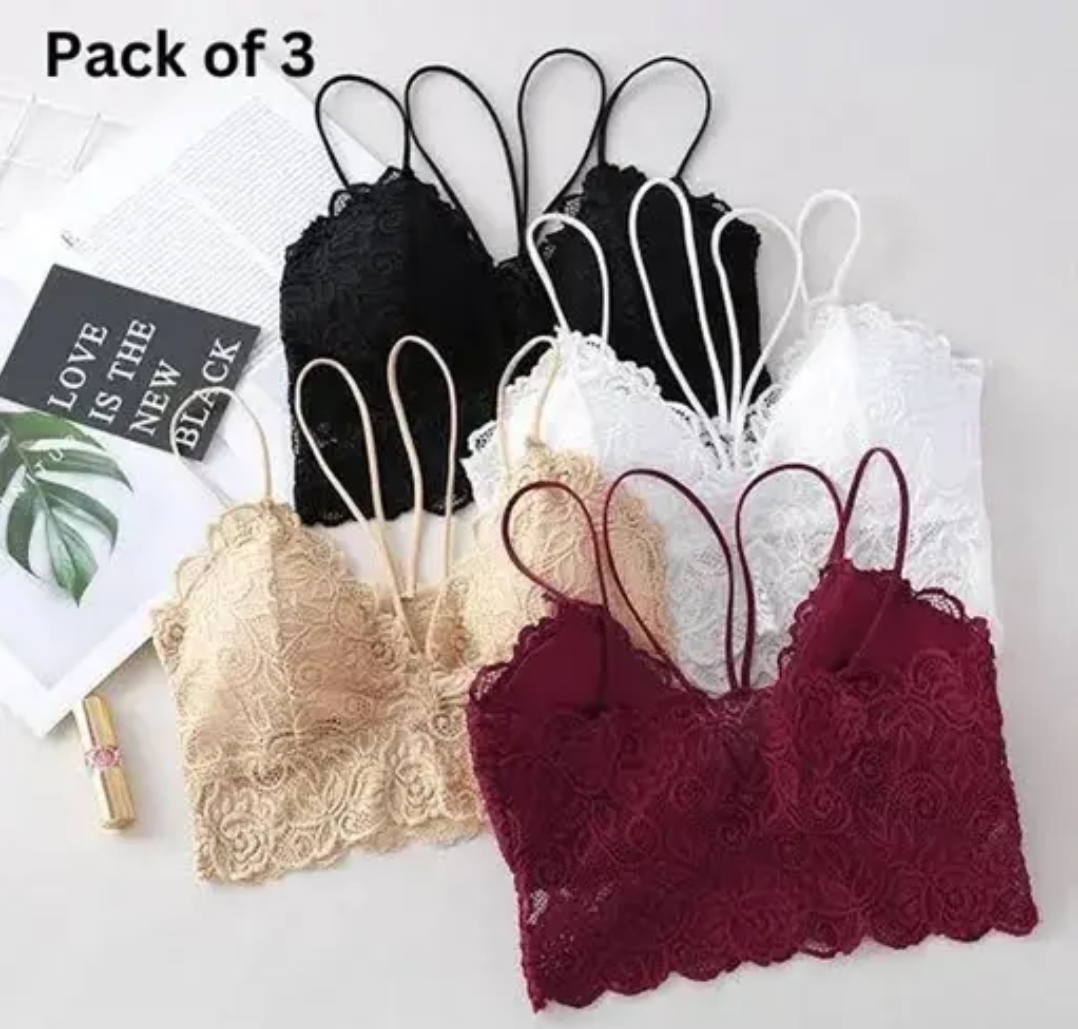 Women's Glam Sheer Bralette Pack of 3 Lace Bra