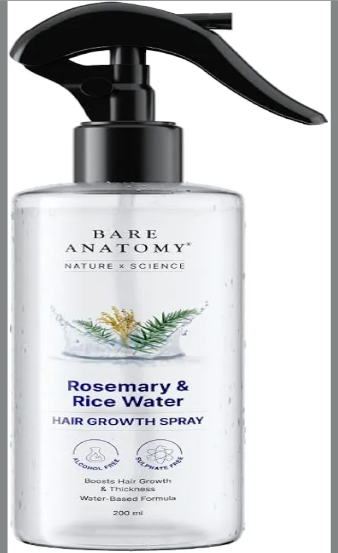 Bare Anatomy Nature x Science Rosemary Water Spray for Hair Growth & Hair Thickness with Rice Water | 100% Natural Extract | Soft & Smooth Hair | Controls Hairfall & Adds Shine | Non-Greasy 