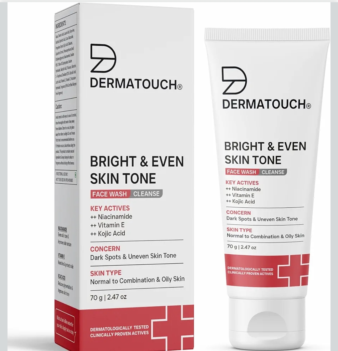 DERMATOUCH Bright & Even Tone Face Wash with Niacinamide, Vitamin E and Kojic Acid | For Tan, Pigmentation Dark Spots & Uneven Skin Tone | Oil Control | Dermatologist Tested | For Men & Wome
