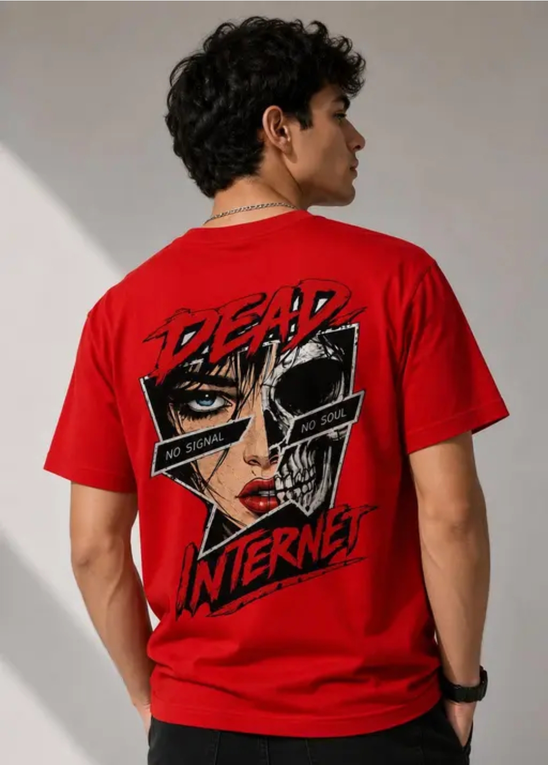 Men Regular Fit Dead Internet Back Graphic Printed T-Shirt