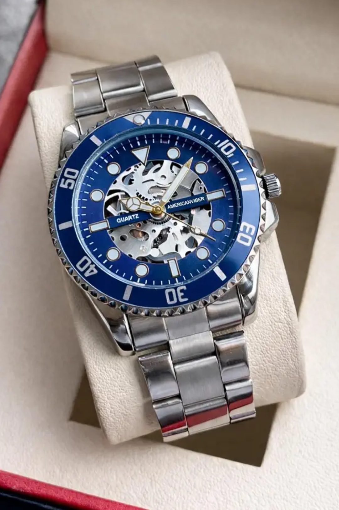 AMERICANVIBER Luxury Diver Watch with Green Dial, Stainless Steel Band, Date Display, Quartz Movement