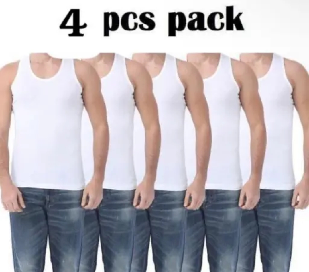 Men's White square Neck  Cotton blend Vest with Extended Length for Easy Tuck (Pack of 4